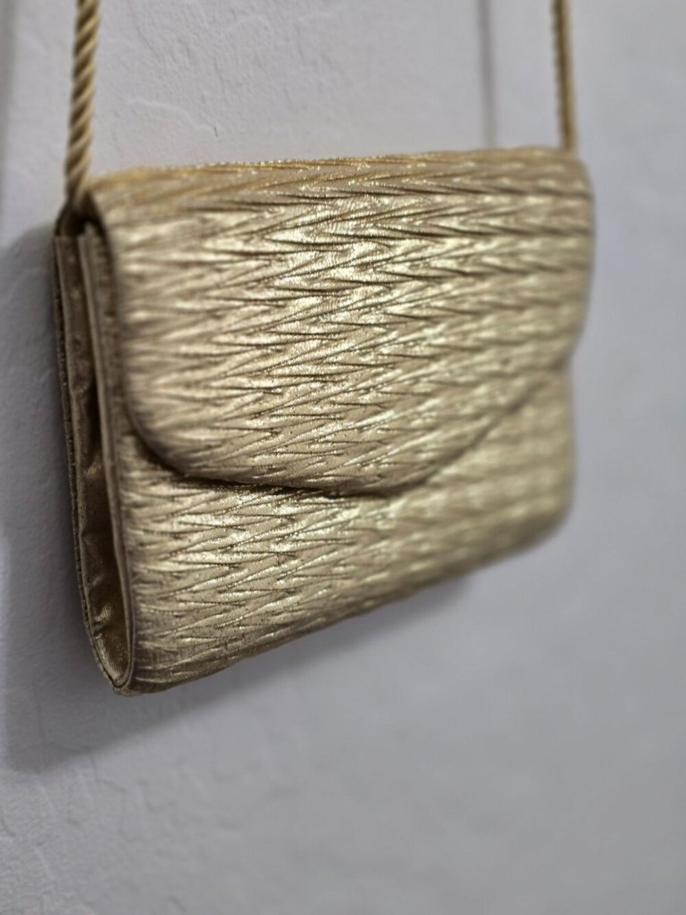 Vintage Vanessa Gold Evening Bag With Rope Strap Holiday Party Crossbody - Picture 3 of 11